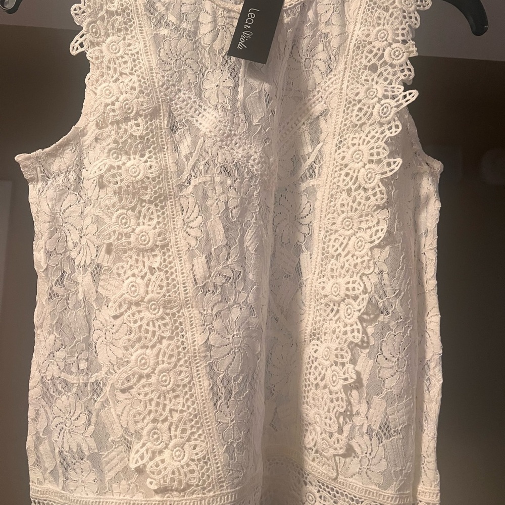 Lace Sleeveless Top - White